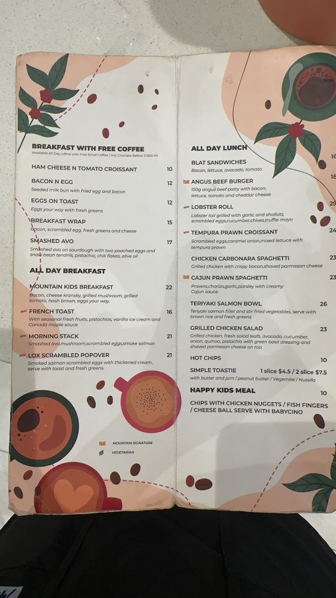 Mountain Kids Cafe menu board