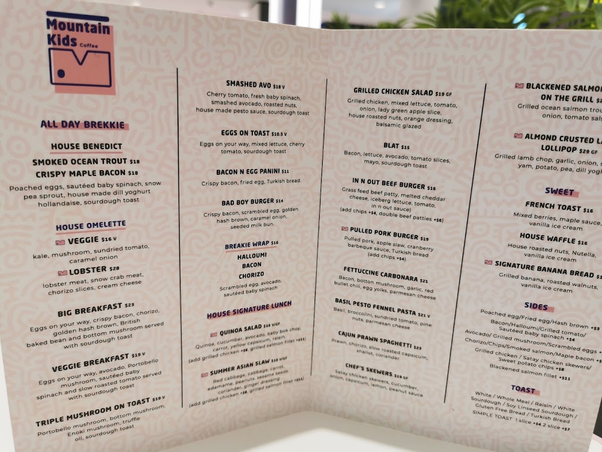 Mountain Kids Cafe menu board