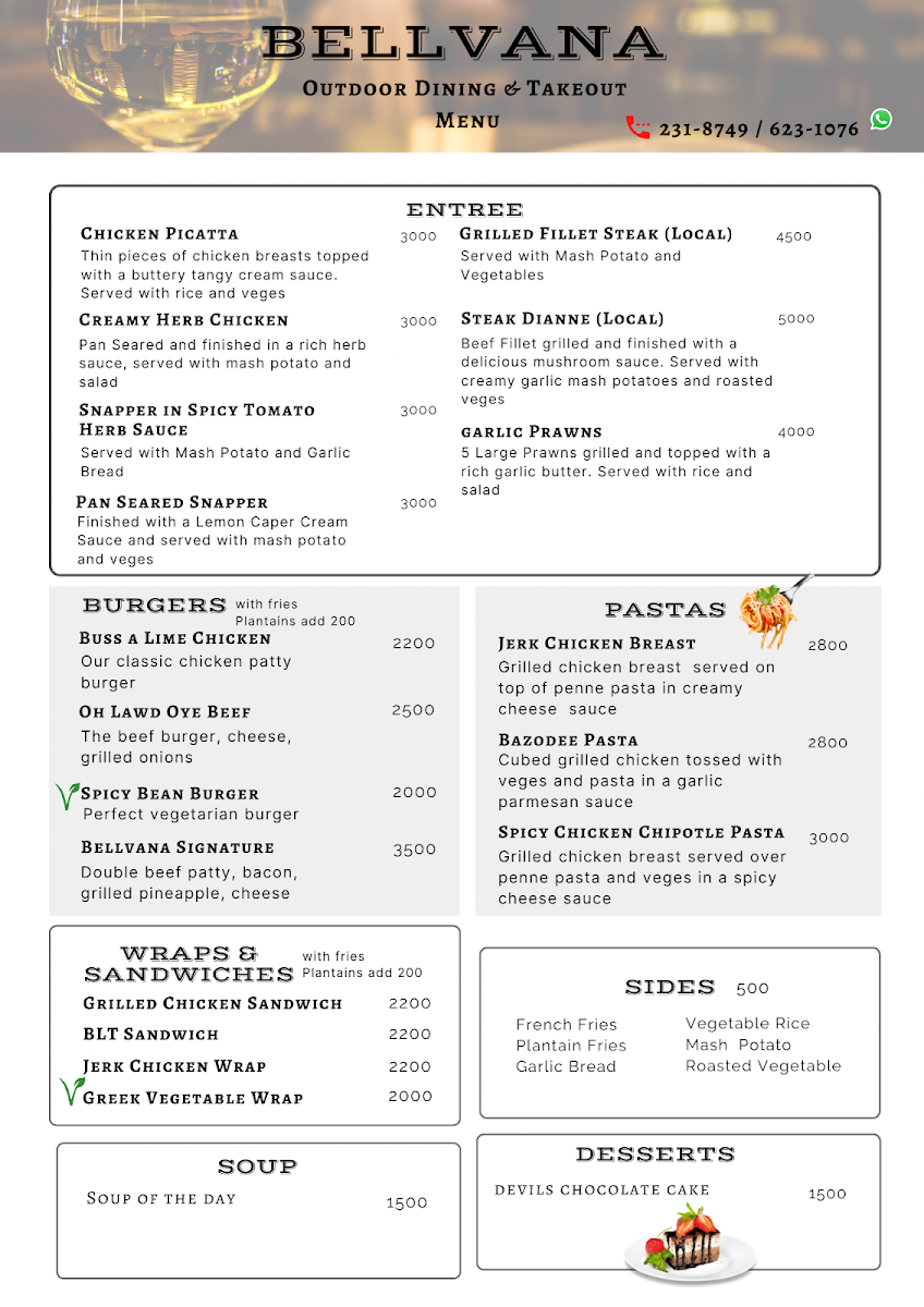 Café Bellvana menu board