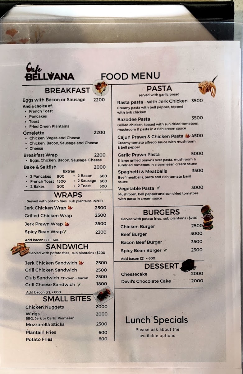 Café Bellvana menu board