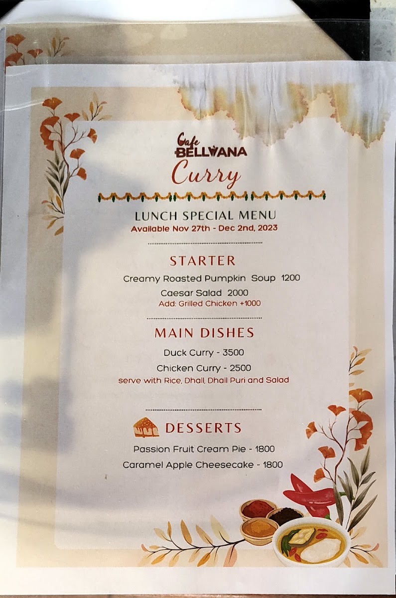 Café Bellvana menu board