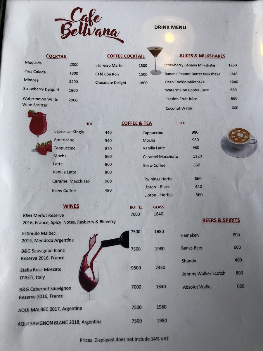 Café Bellvana menu board