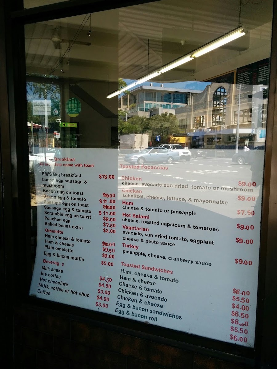 PM's Cafe menu board
