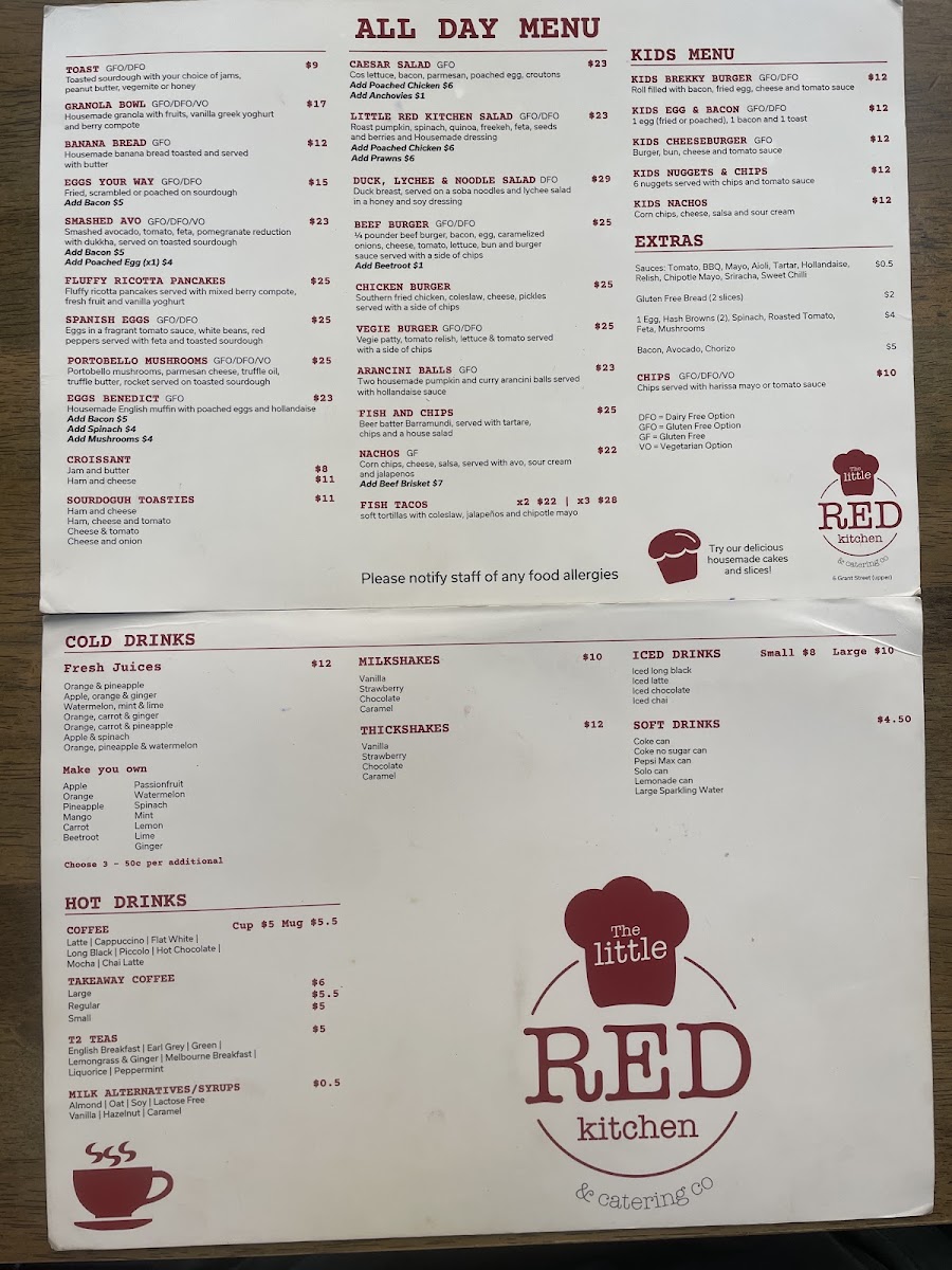 The Little Red Kitchen menu board