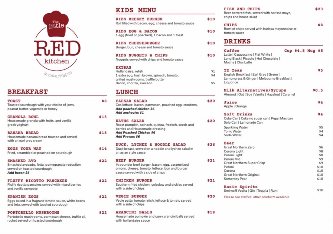 The Little Red Kitchen menu board
