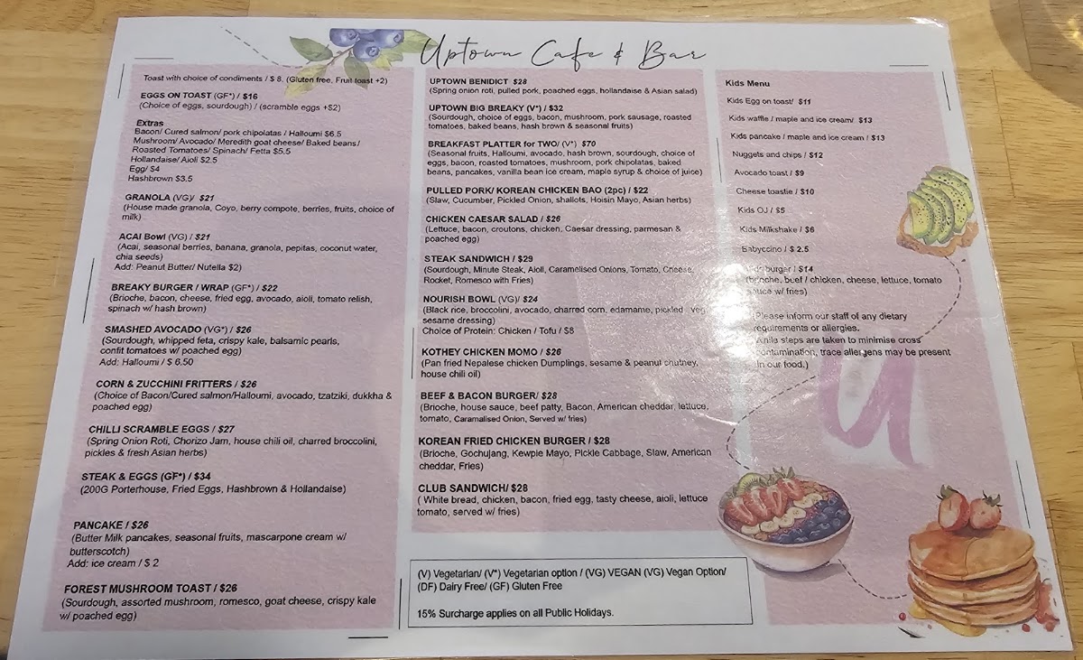 Uptown Cafe & Bar menu board