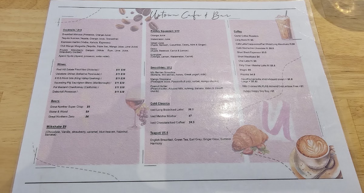 Uptown Cafe & Bar menu board