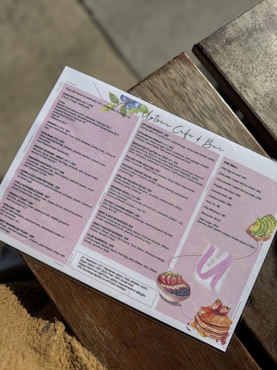 Uptown Cafe & Bar menu board