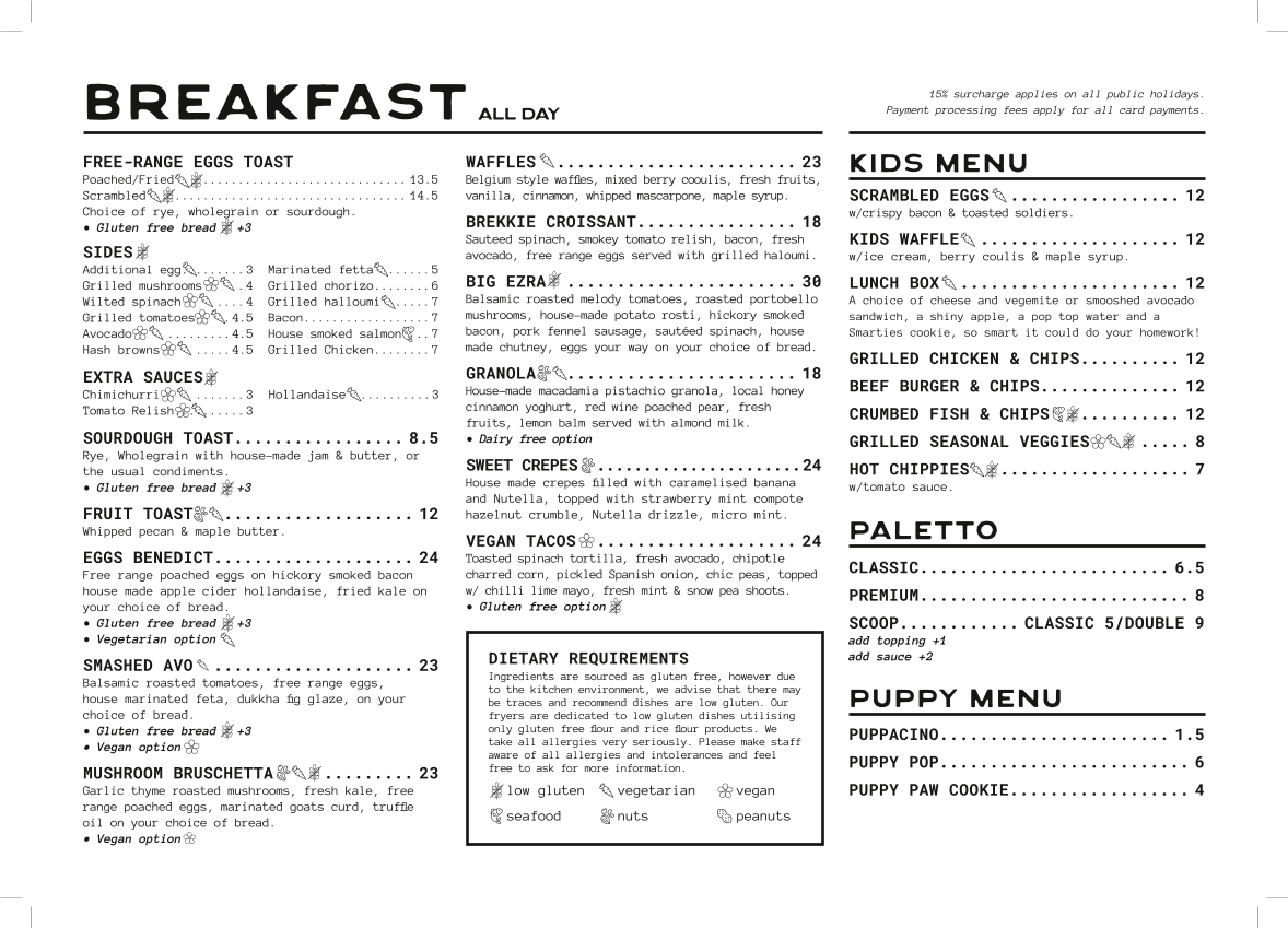 Ezra Next Door menu board
