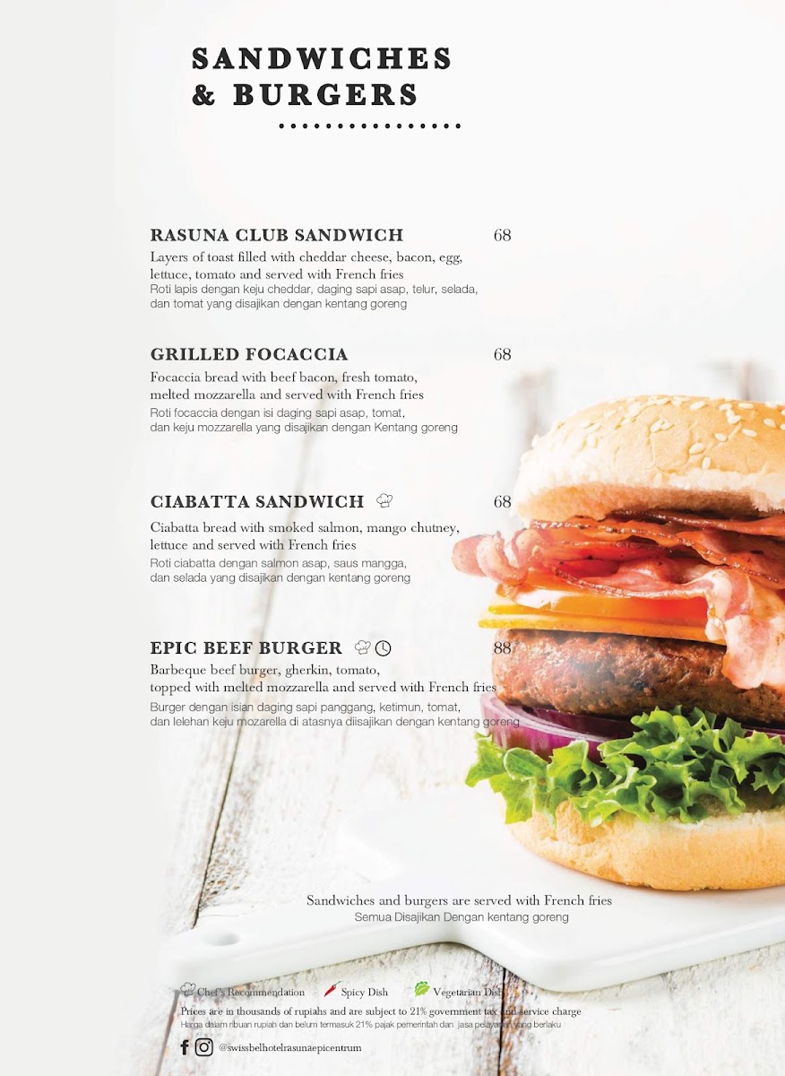 Swiss-Café at Swiss-Belresidences Rasuna Epicentrum menu board