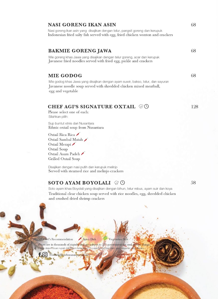 Swiss-Café at Swiss-Belresidences Rasuna Epicentrum menu board
