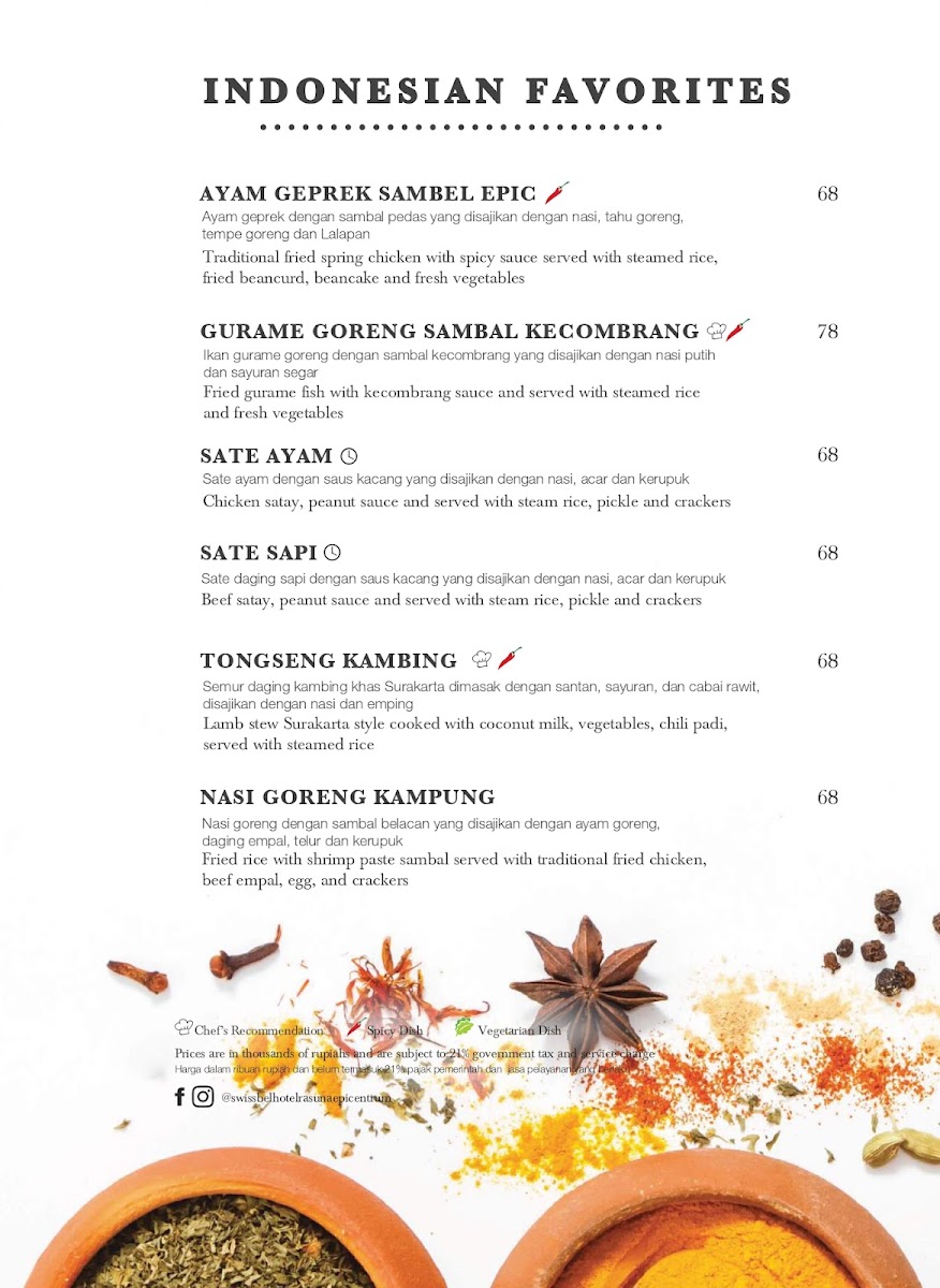 Swiss-Café at Swiss-Belresidences Rasuna Epicentrum menu board