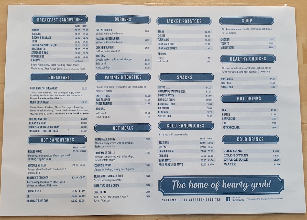The Railside Cafe menu board