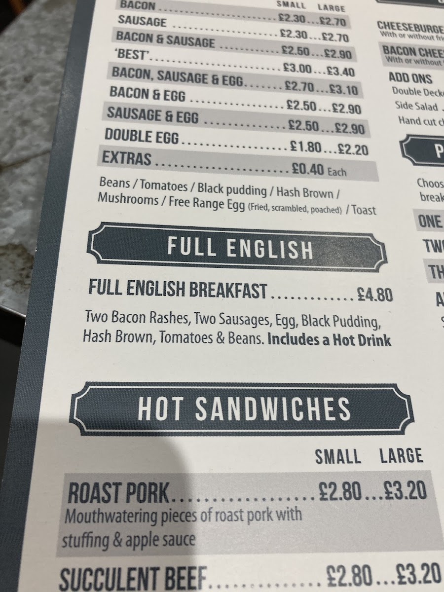 The Railside Cafe menu board