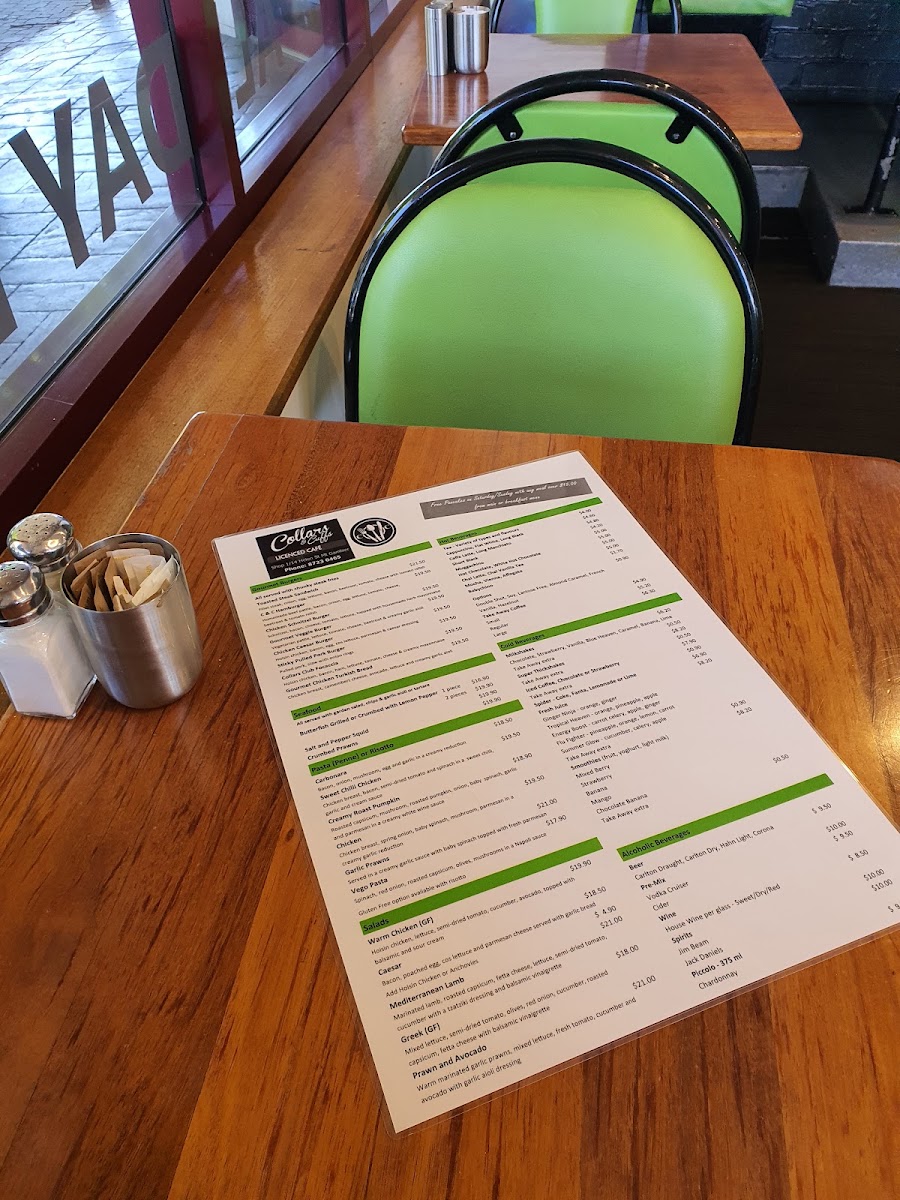 Collars and Cuffs Licensed Cafe menu board