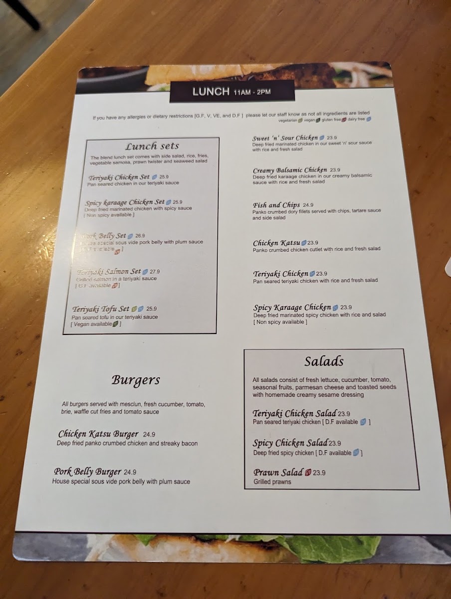 The Blend Cafe menu board