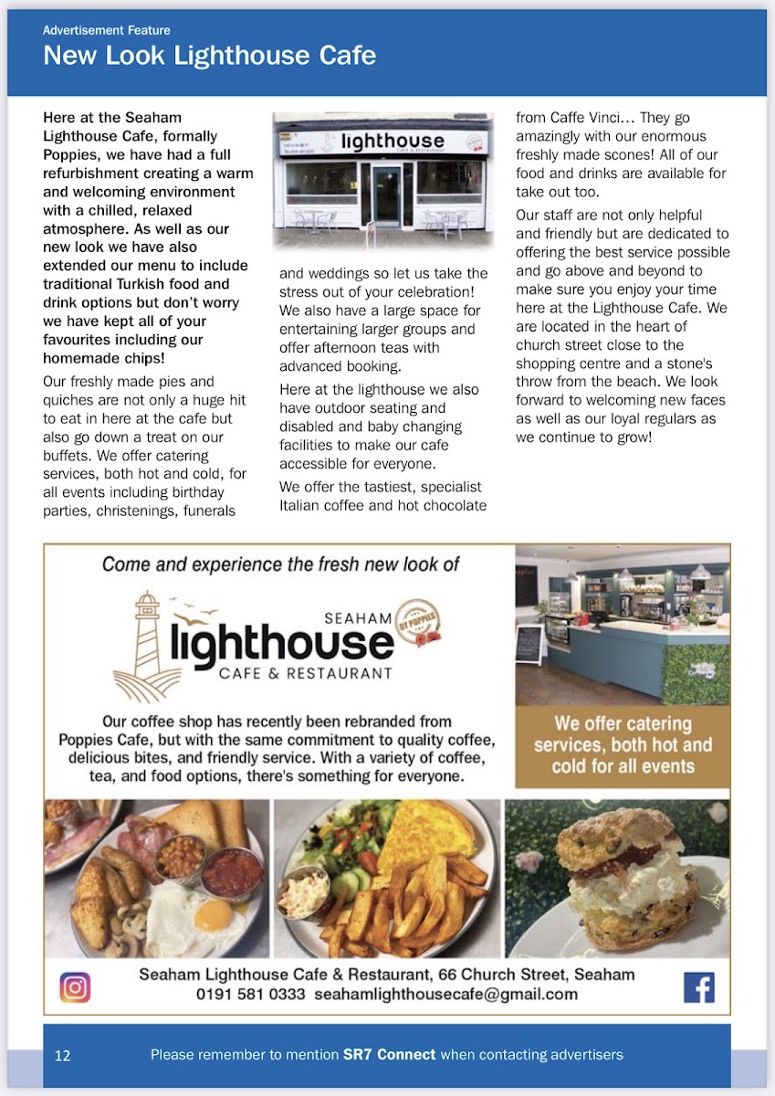 Seaham Lighthouse Cafe by Poppies menu board