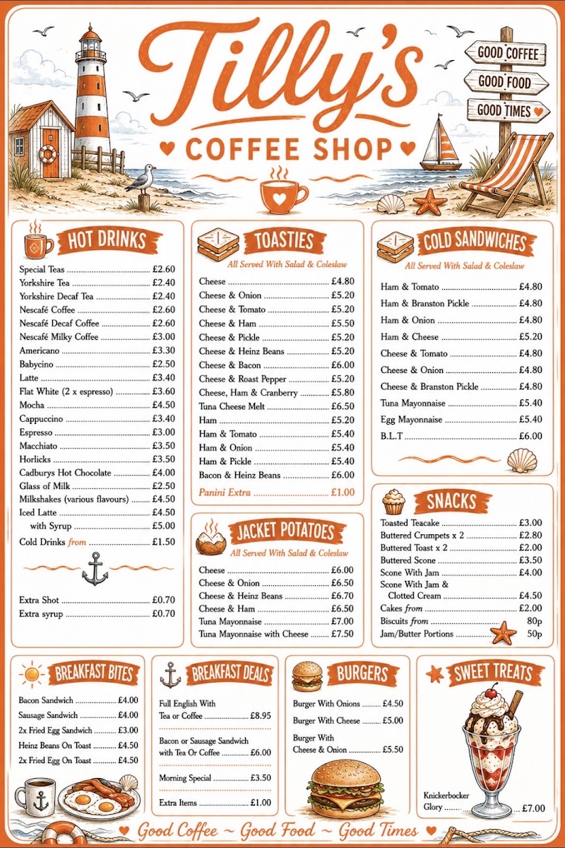 Tilly's Coffee Shop menu board
