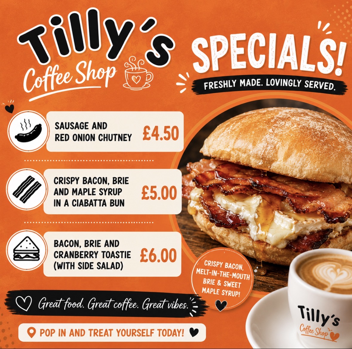 Tilly's Coffee Shop menu board