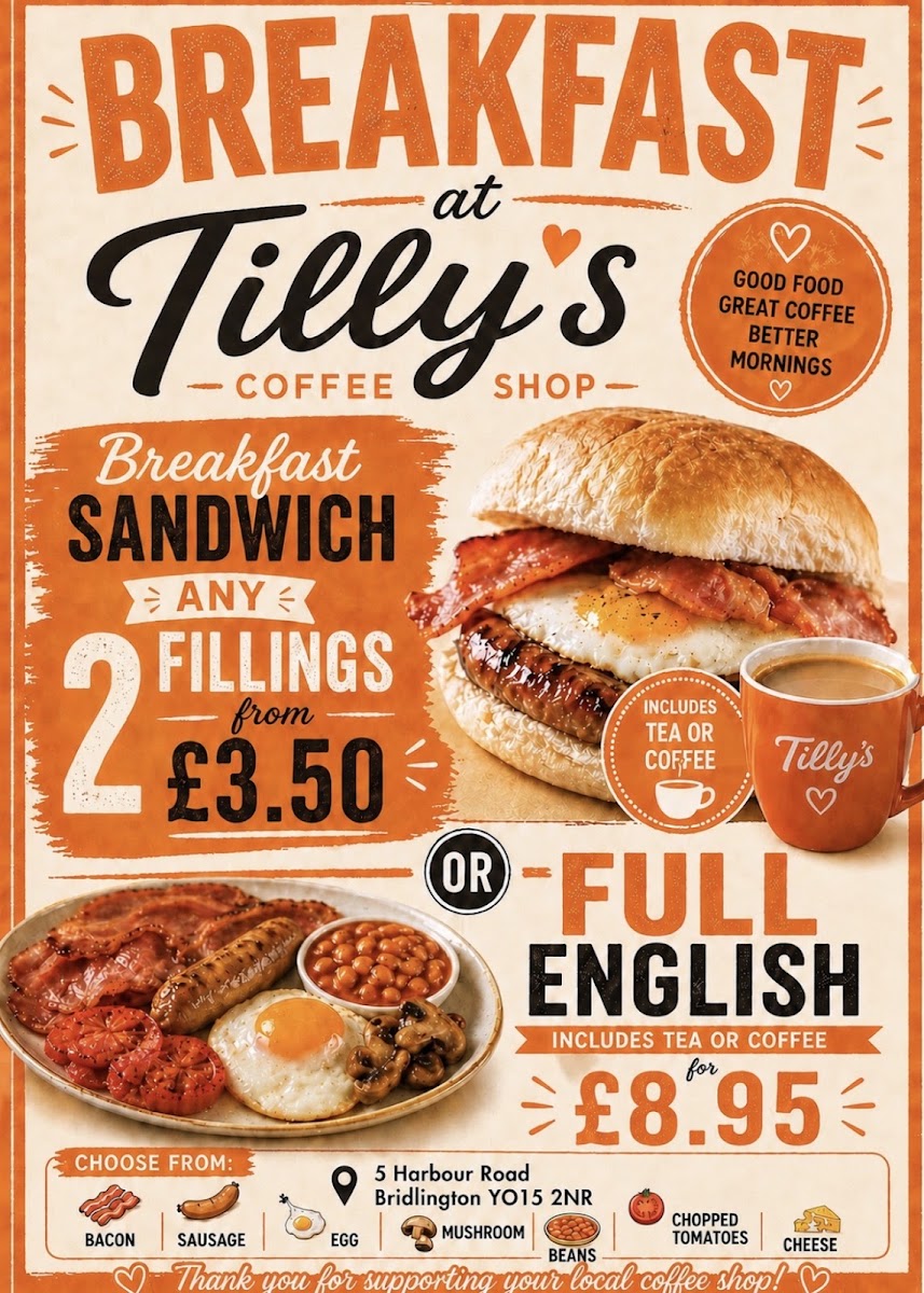 Tilly's Coffee Shop menu board