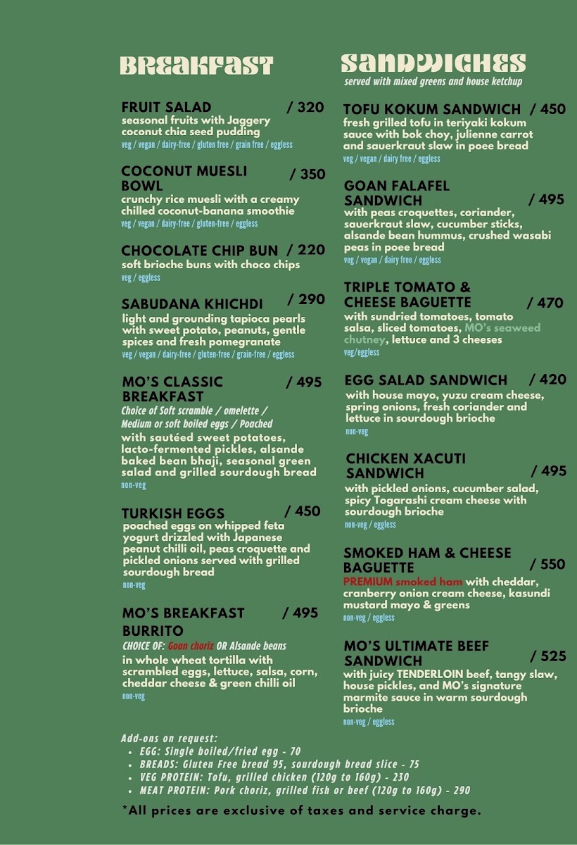 MO's Cafe & Bistro menu board