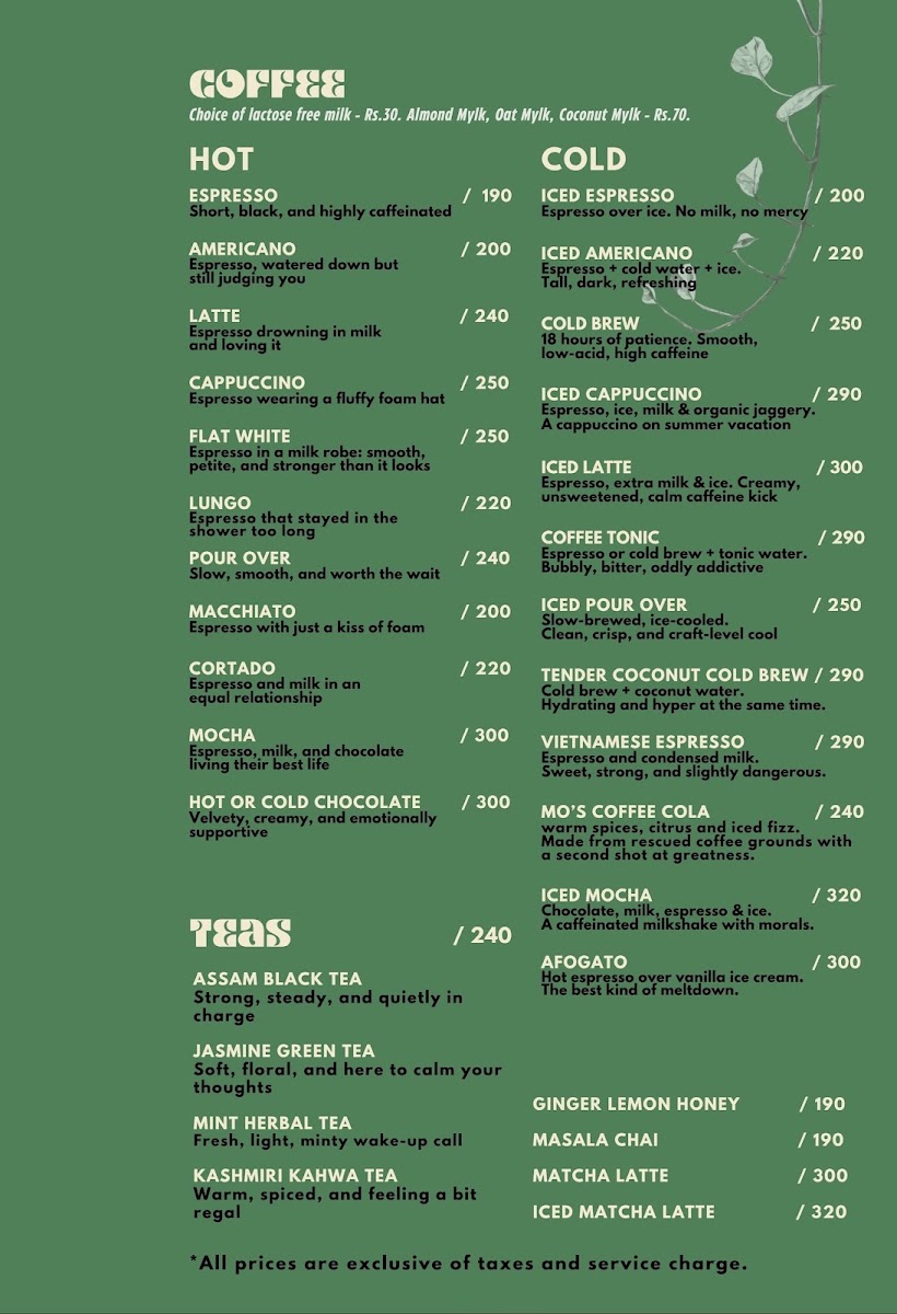 MO's Cafe & Bistro menu board