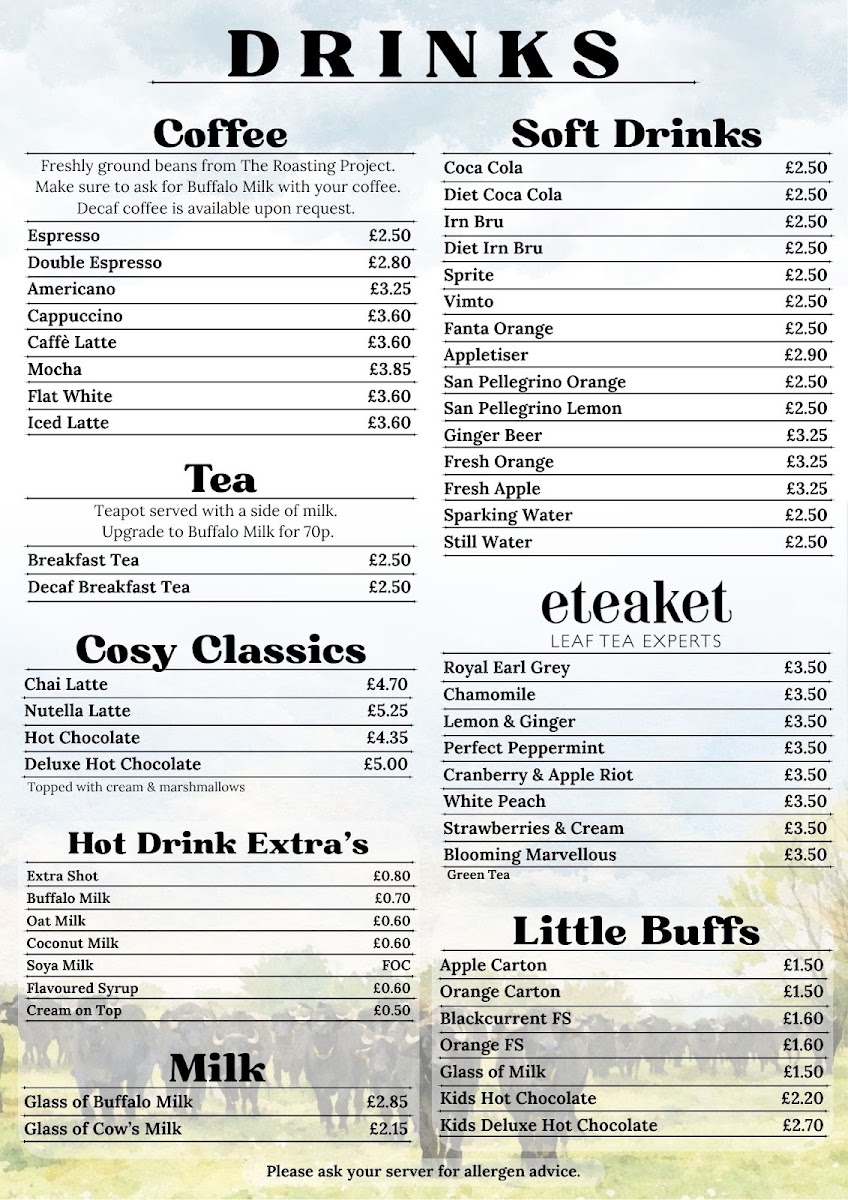 The Bothy at Boglily menu board