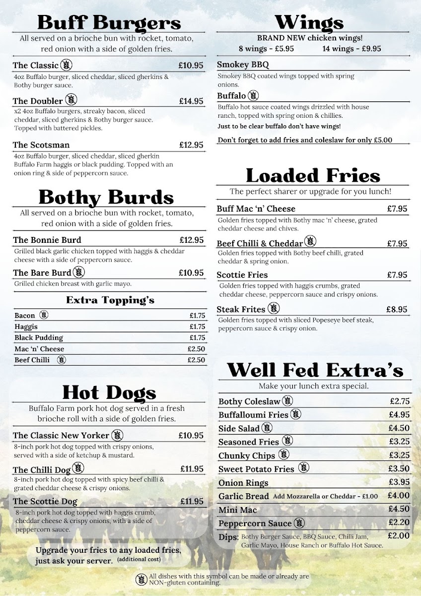 The Bothy at Boglily menu board