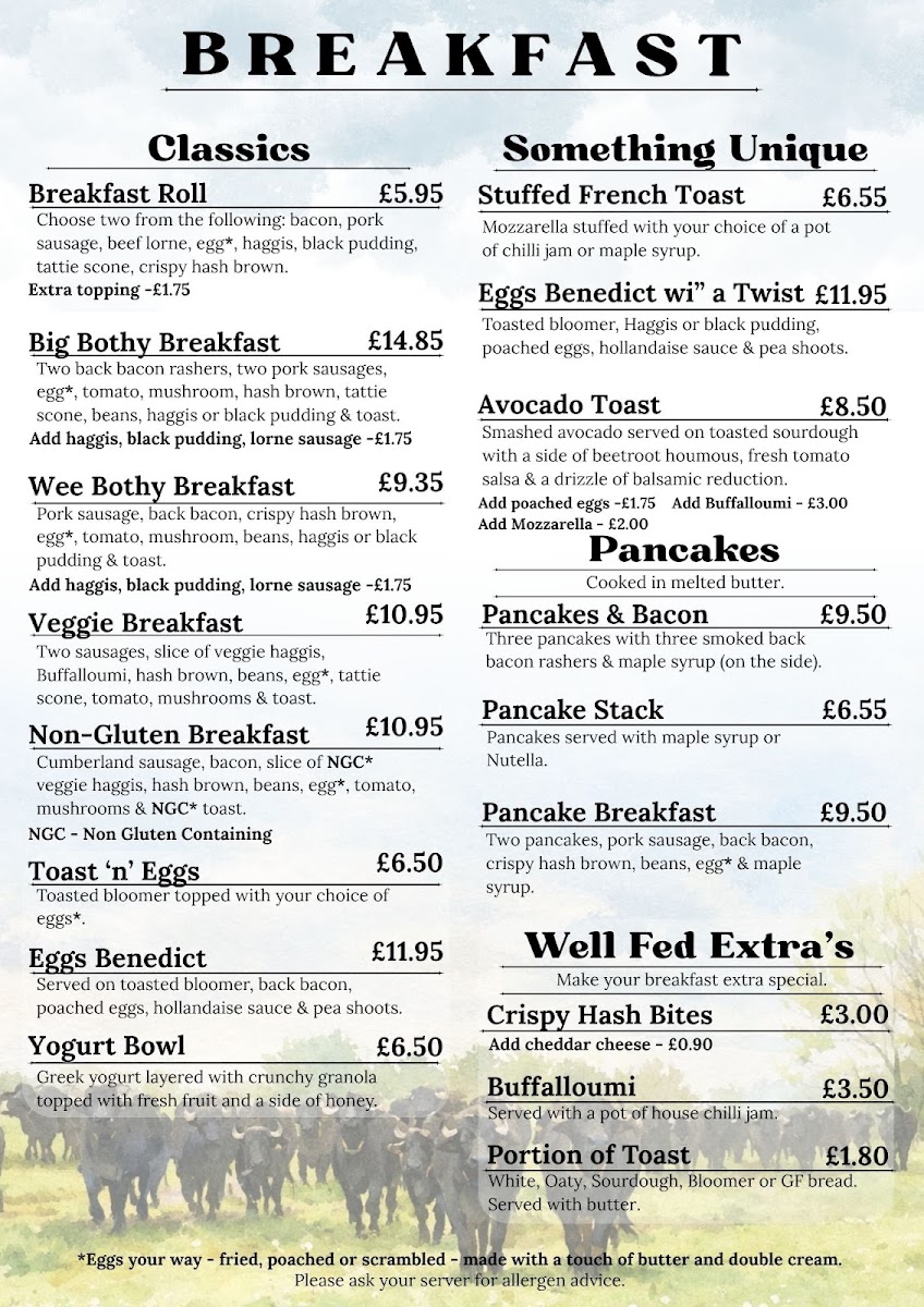 The Bothy at Boglily menu board