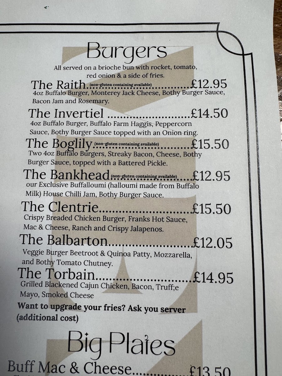 The Bothy at Boglily menu board