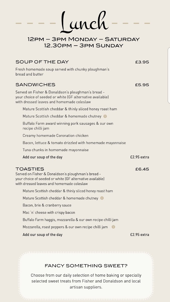 The Bothy at Boglily menu board