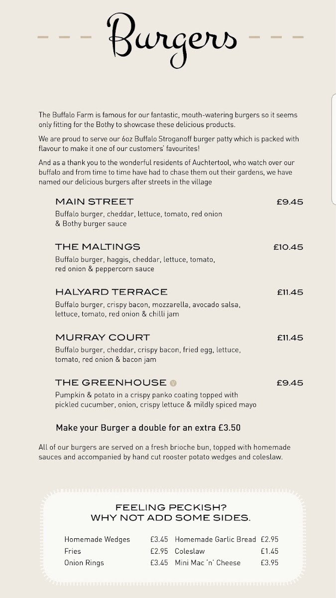 The Bothy at Boglily menu board