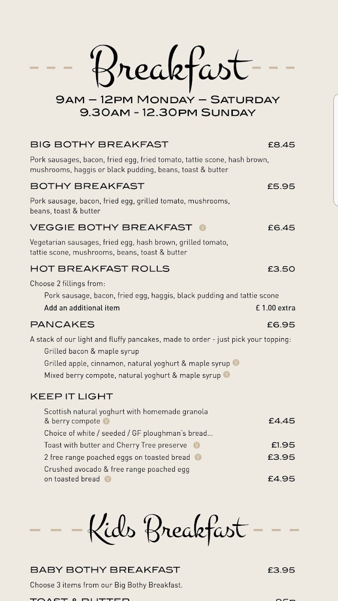 The Bothy at Boglily menu board