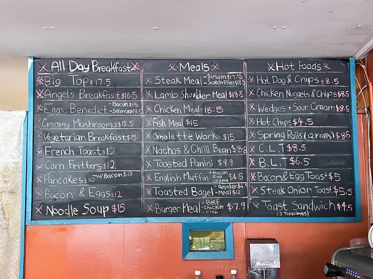 Angels Expresso Cafe menu board