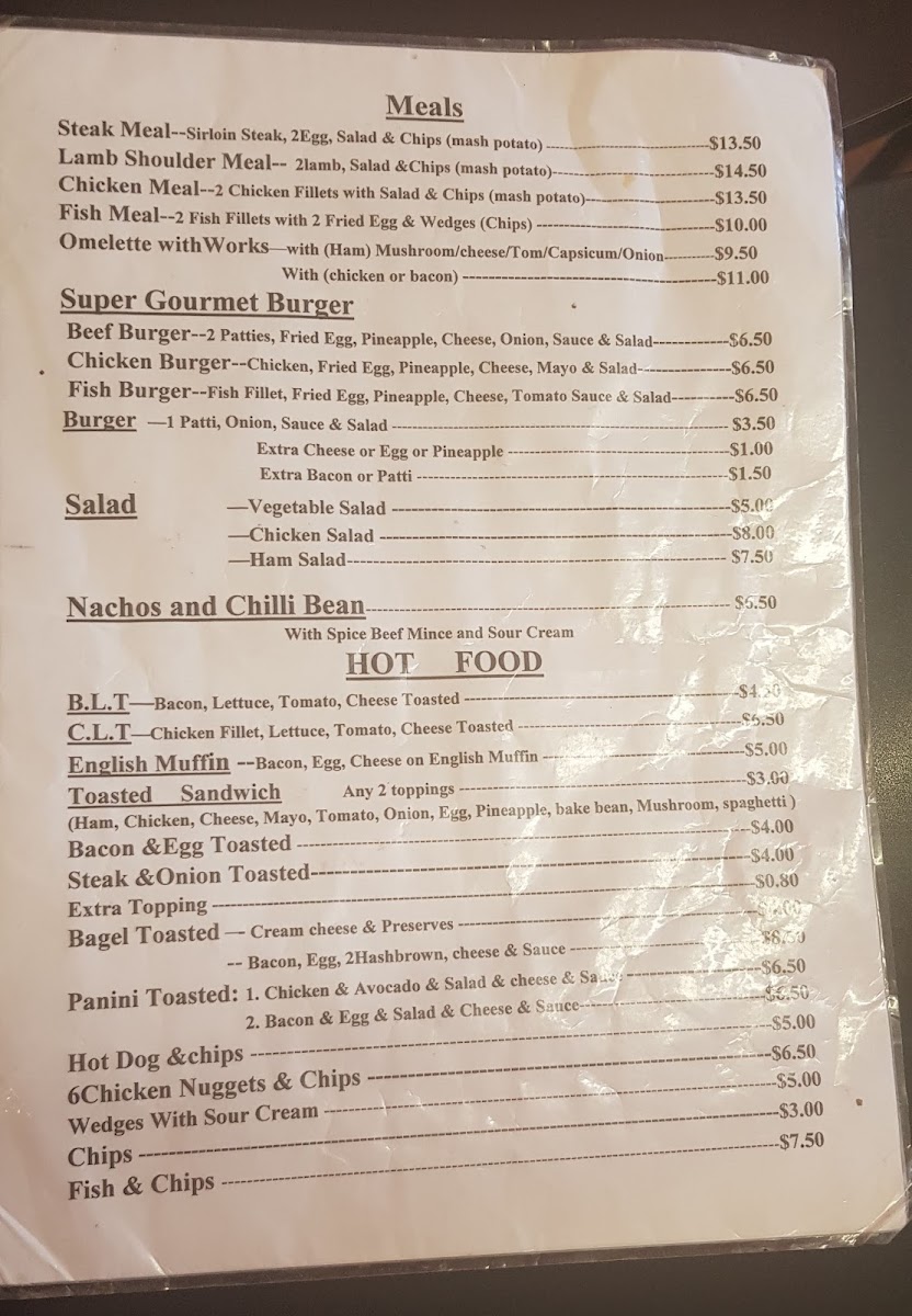 Angels Expresso Cafe menu board