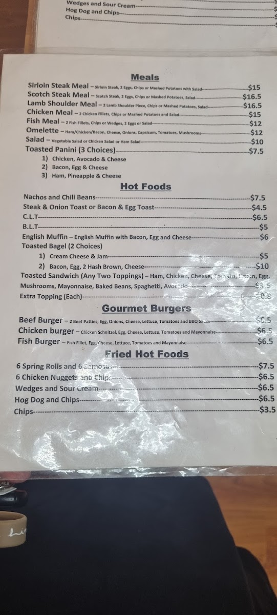Angels Expresso Cafe menu board