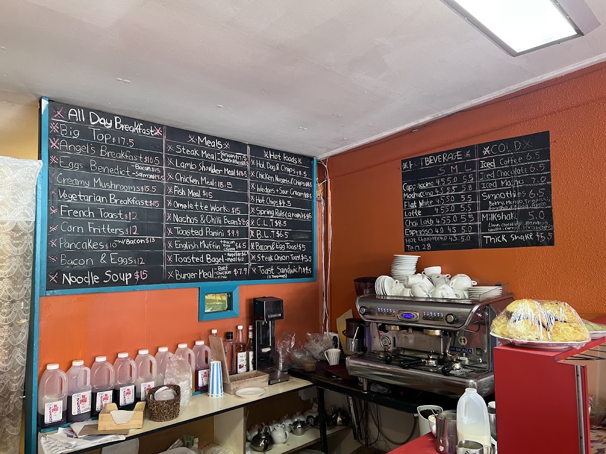 Angels Expresso Cafe menu board