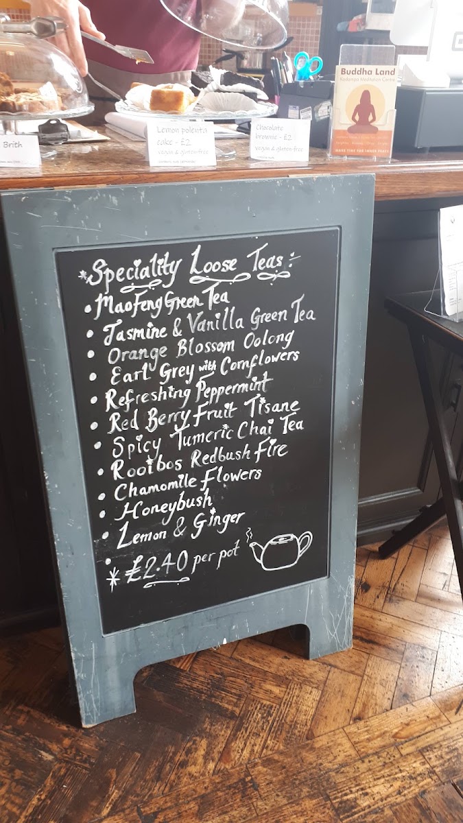 World Peace Cafe Keighley menu board