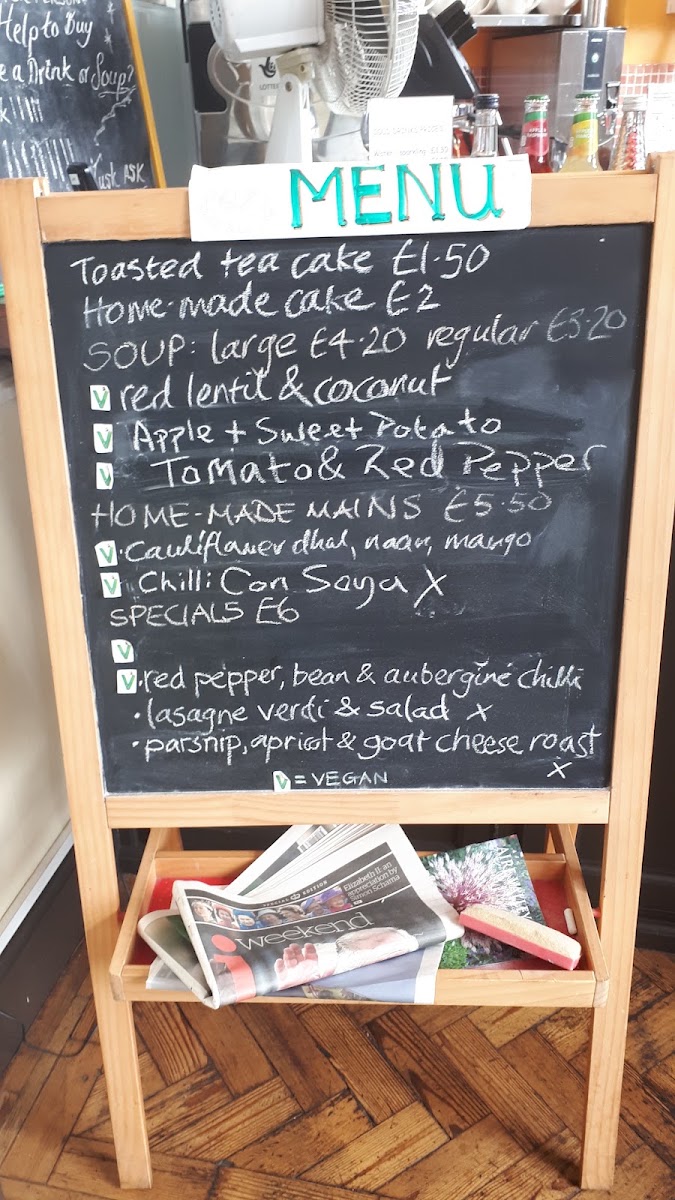 World Peace Cafe Keighley menu board
