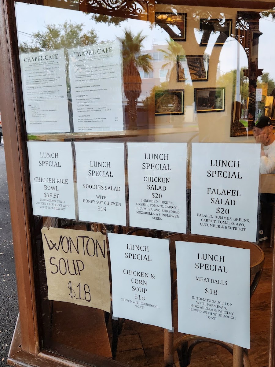Chapel Bakery Cafe menu board