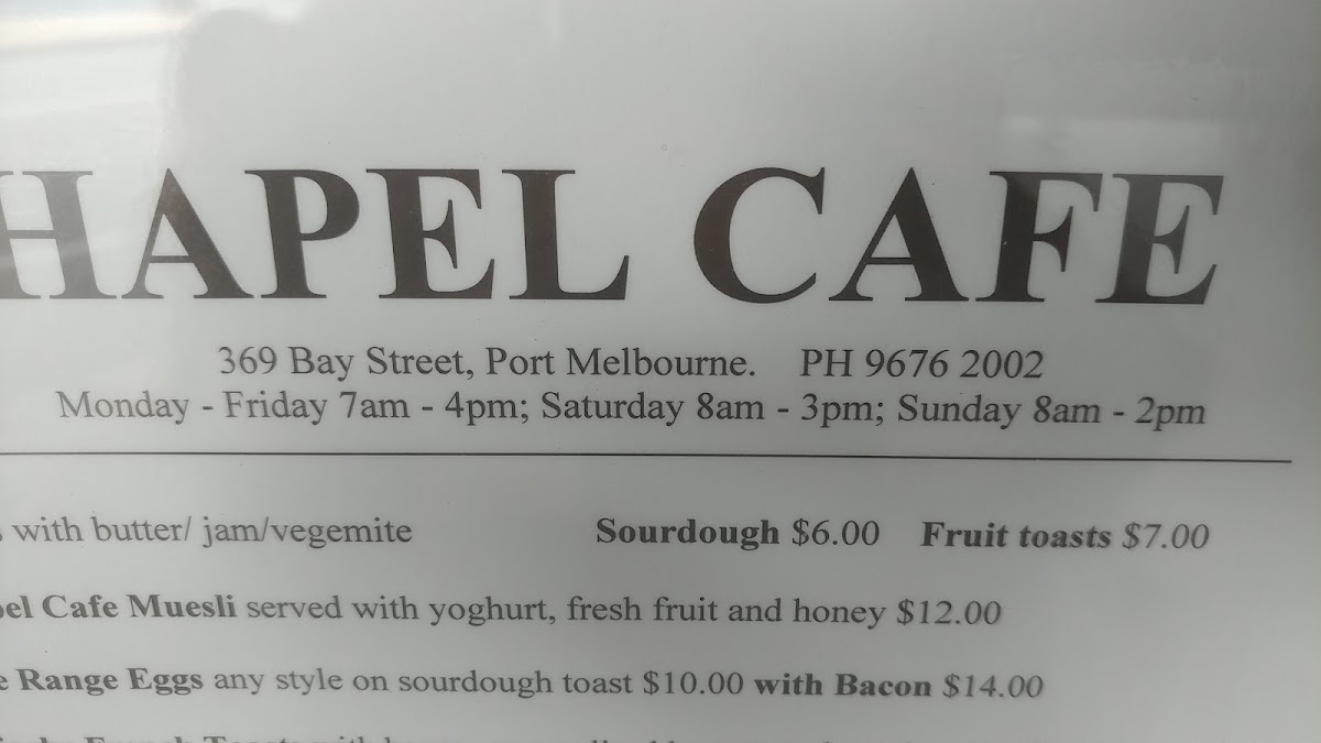 Chapel Bakery Cafe menu board
