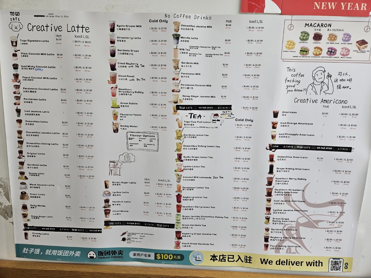 Togo Cafe 土狗咖啡 Scarborough menu board