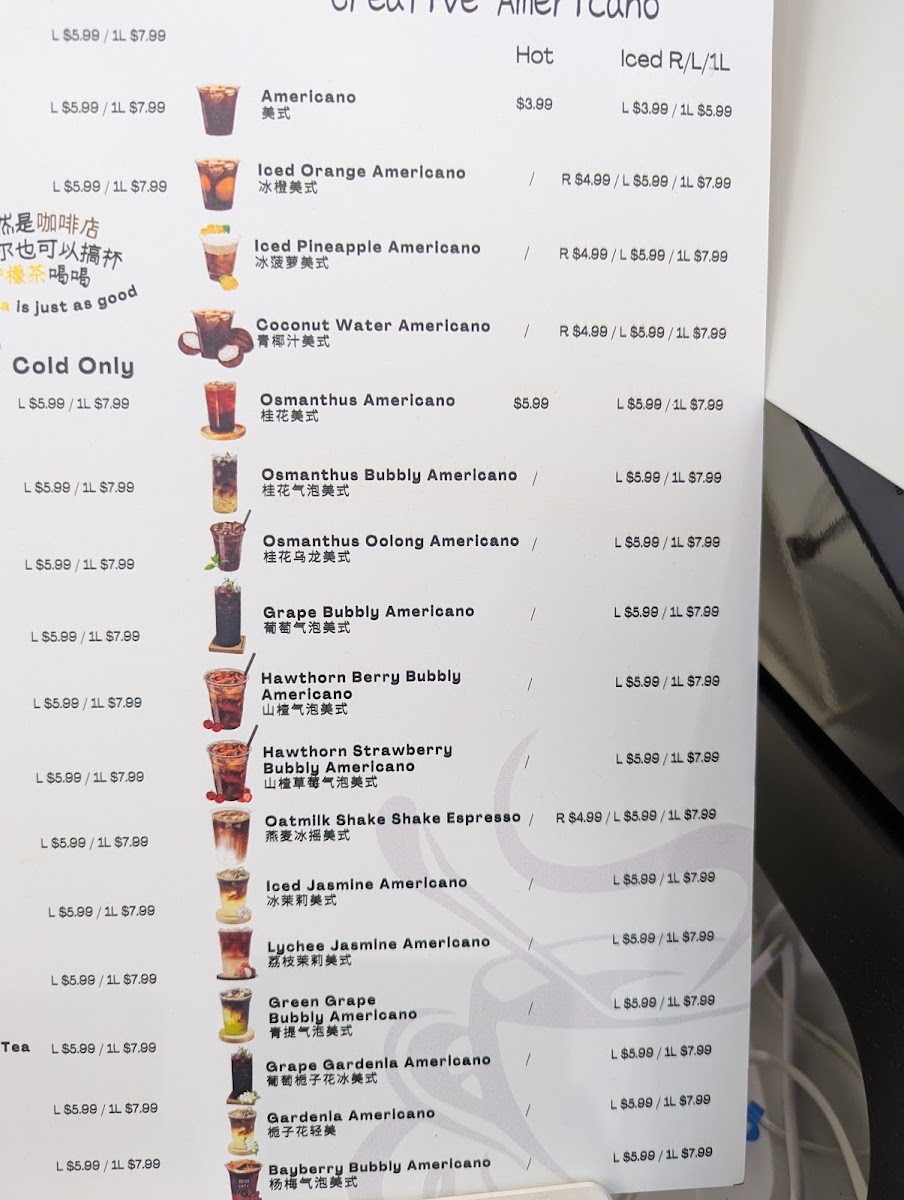 Togo Cafe 土狗咖啡 Scarborough menu board