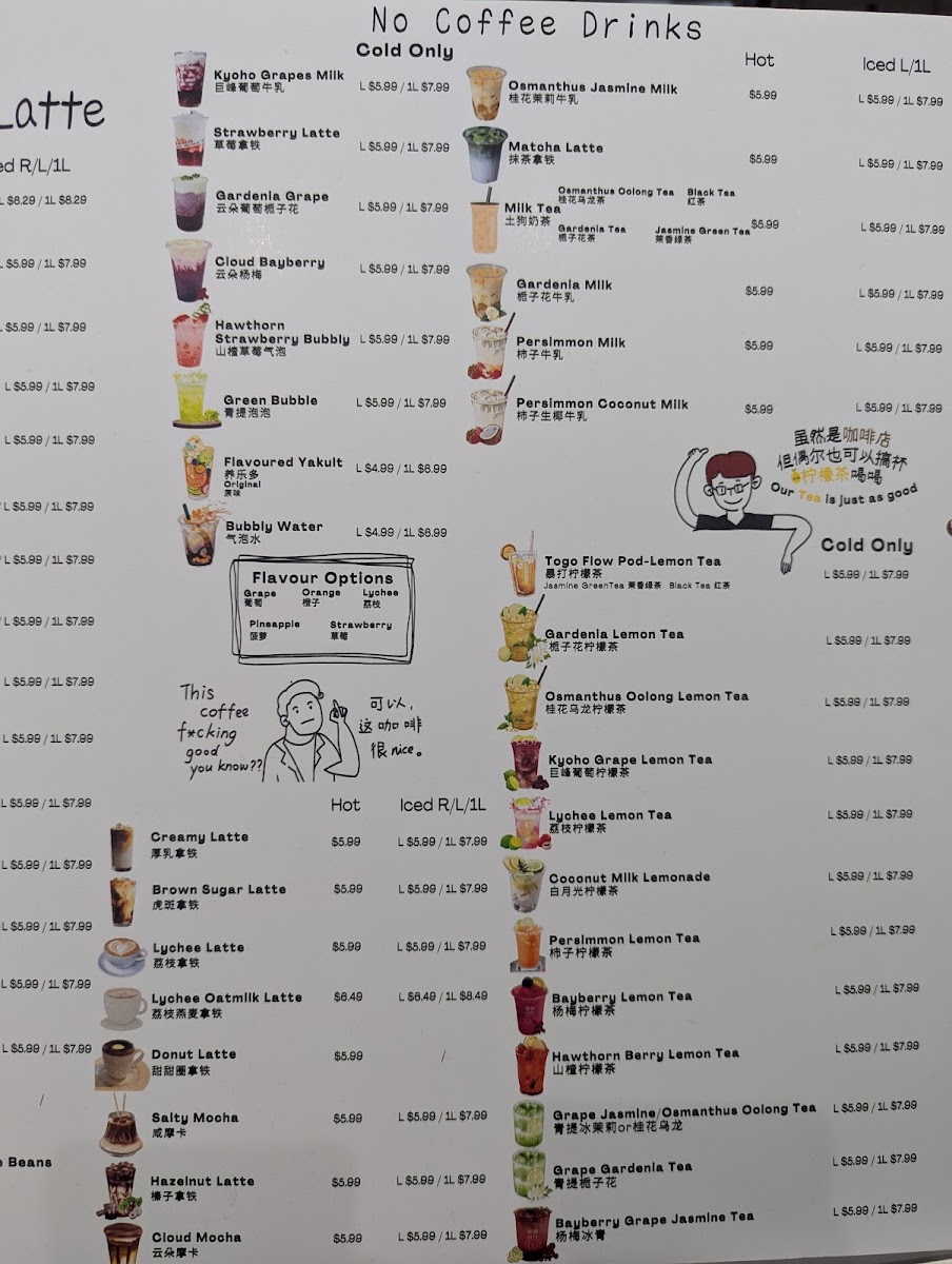 Togo Cafe 土狗咖啡 Scarborough menu board