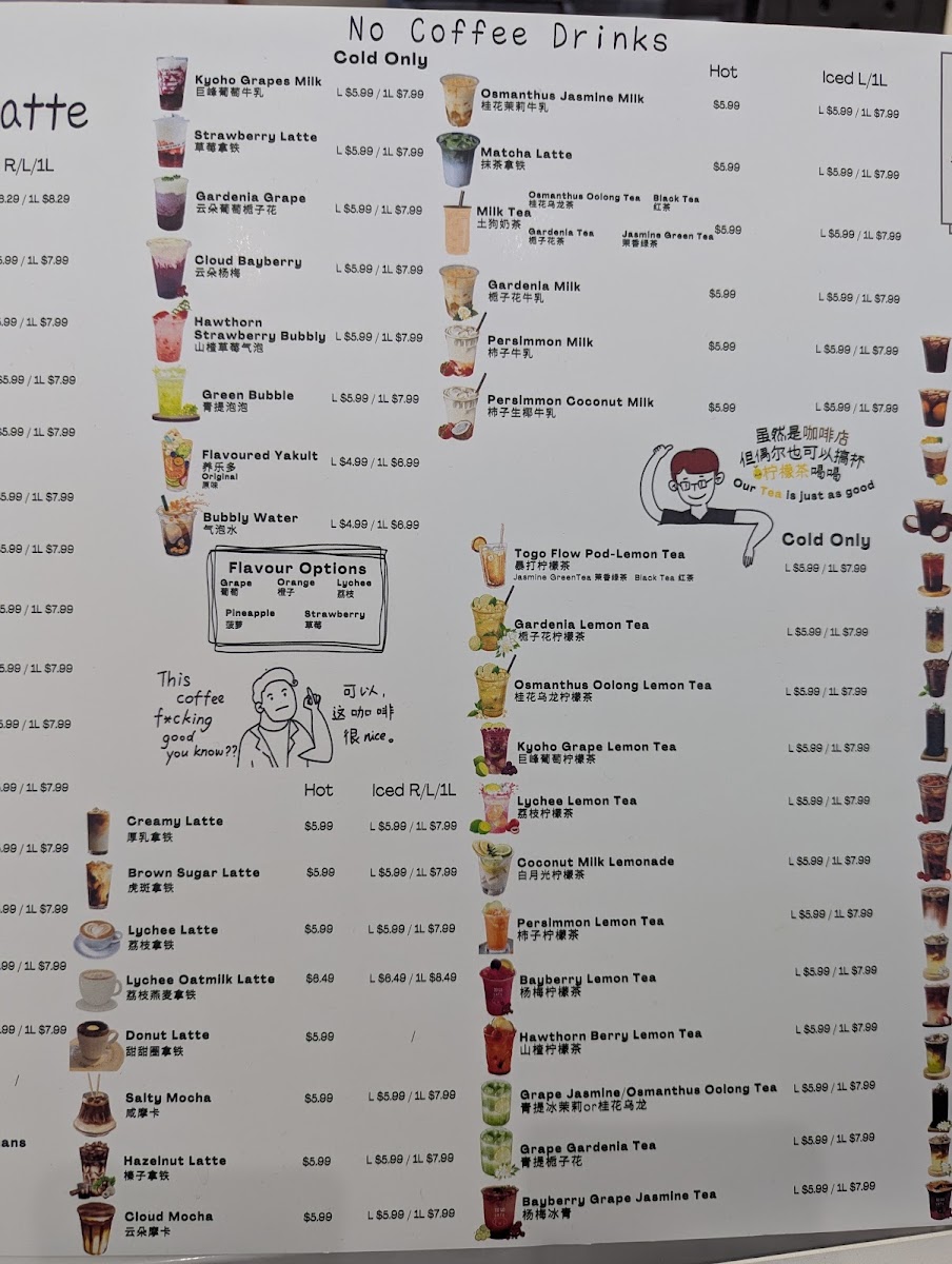 Togo Cafe 土狗咖啡 Scarborough menu board