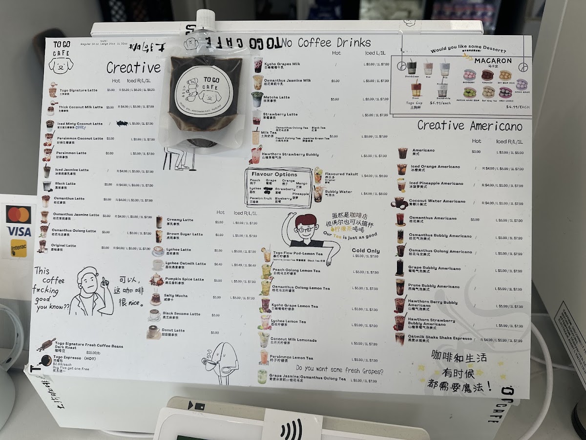 Togo Cafe 土狗咖啡 Scarborough menu board