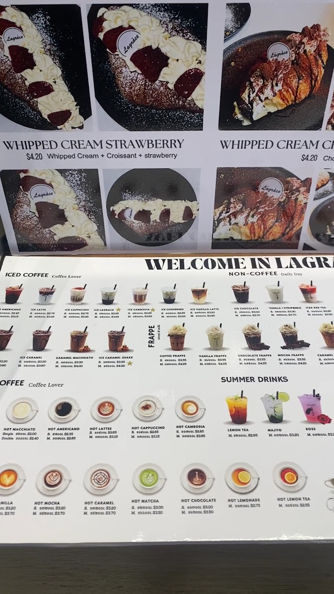 Lagràce Cafe menu board