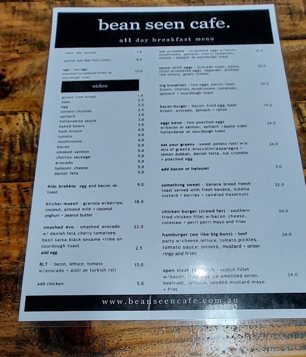 Bean Seen Cafe menu board
