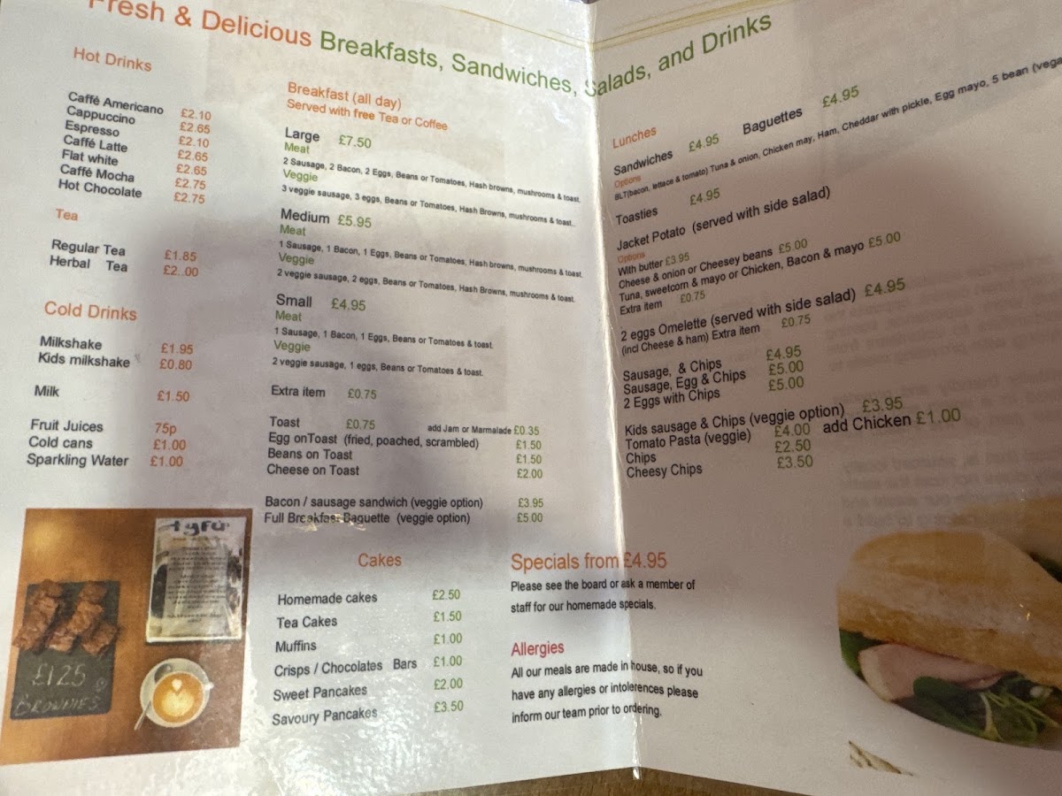 Tyfu Cafe menu board