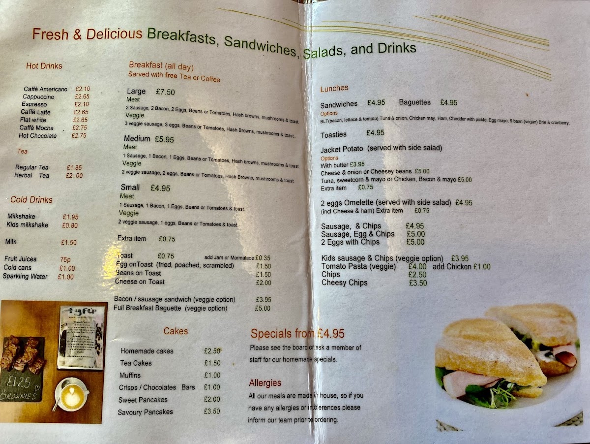 Tyfu Cafe menu board